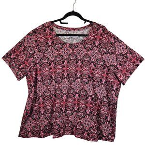 Catherines 3XWP Top Pink Black Geometric Print Short Sleeve Tee bright colorful